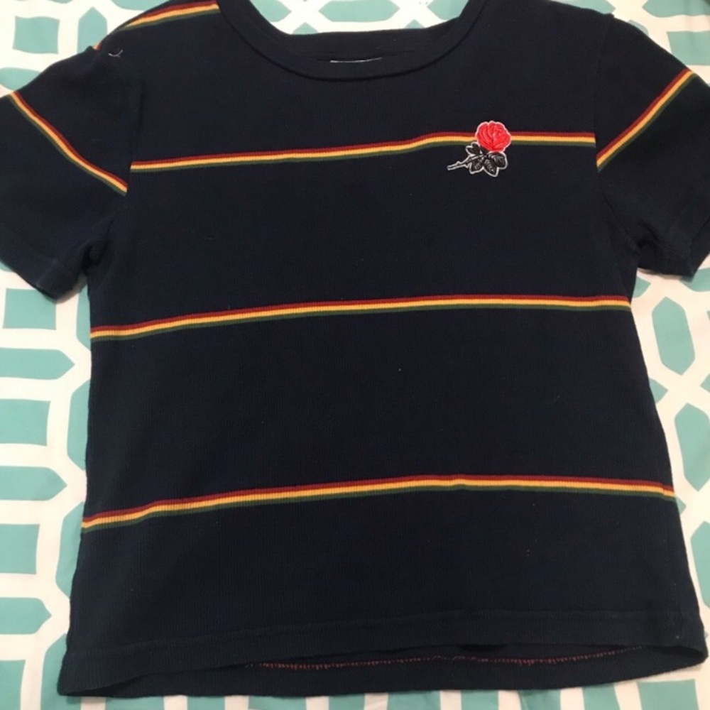 stripes ribbed top with rose